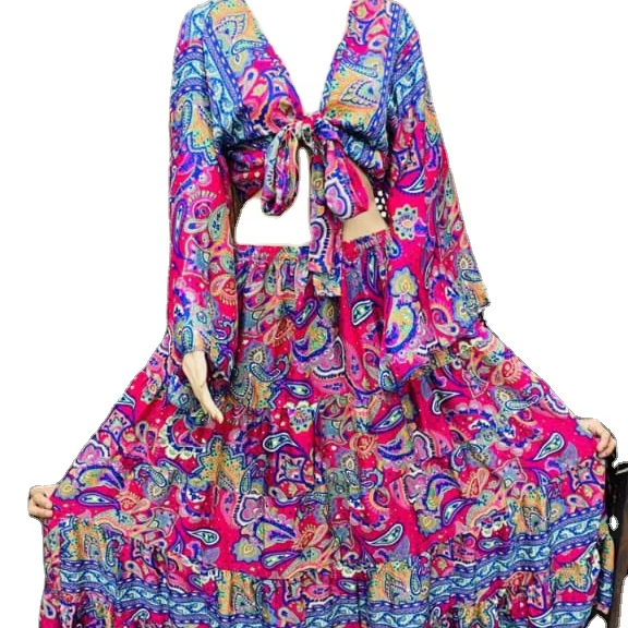 chinese dress ladies Boho Multi-Colored Maxi Dress – Casual V-Neck T-Shirt Style Long Dress in Yellow | Women's Boho Fashion | L main image 1