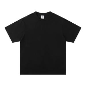 T-shirt noir personnalisé en coton épais, confortable, sans col, tricoté, avec boutons recouverts, coupe classique, impression numérique - Product Image 1