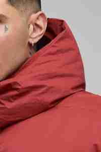 Best Quality Men's Tall Puffer Jacket <b>Funnel</b> Neck Hood for Rust Windbreaker Warm Winter Quilted Bubble Canvas Fabric Fur - Product Image 5