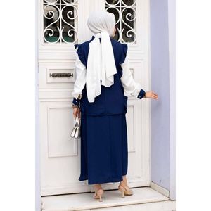 Ensemble Hijab 2 Pièces à Volants Bleu Marine - Product Image 4