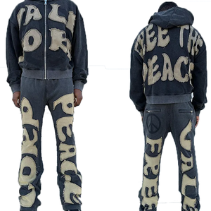 Customize Logo Embroidery Distressed Patch Hoodie 100% Cotton Cropped Raw Hem Streetwear for Men Plain Dyed for Winter - Product Image 2