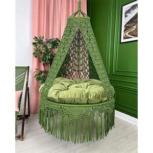 Silla Colgante Redonda de Macramé, Silla Tipo Huevo para Interiores y Exteriores, Mueble Colgante para Sala de Estar, Material PE - Product Image 1