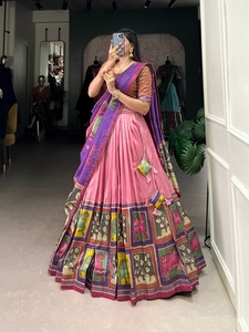 Stunning Tussar Silk Lehenga with Kalamkari With Foil Work and Printed Foil Blouse Designed for Elegance - Product Image 5