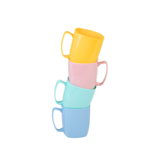 Smooth Square Rim Pastel Tone <b>Plastic</b> Mug Easy Clean <b>Drink</b> <b>Cup</b> with Ergonomic Handle for Home Kitchen & Kids Tableware - Product Image 1