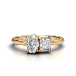 IGI Certified Lab Grown Diamond Toi Et Moi <b>Ring</b> 18K Yellow / White & Rose Gold Princess & Oval Shape Engagement <b>Ring</b> For Women - Product Image 1