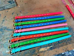 Vente chaude de qualité supérieure 100% collier de chien en cuir véritable avec goujon étoile fournisseur indien fabricant en gros exportations Saman - Product Image 4