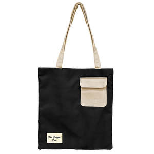 Black Cotton Tote <b>Bag</b> Pocket Canvas Eco-Friendly Reusable Recyclable Full Customized Zipper Closure Large (>50cm) Machine - Product Image 5