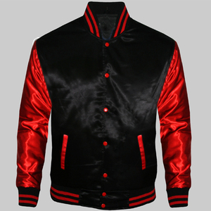 Chaquetas de béisbol de lana de alta calidad Nuevo diseño universitario de satén con letras bordadas Cierre de botón Proceso teñido - Product Image 6