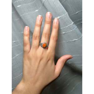Navajo Handmade <b>Statement</b> <b>Ring</b> Spiny Oyster & Platinum Bezel Setting Featuring Coral Turquoise Inlay Size 6.75 Everyday Wear - Product Image 5