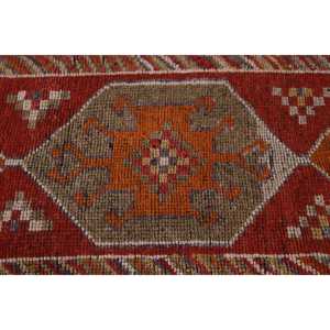 2.8x10.3 ft Vintage Rug, Turkish <b>Runner</b> Rug, <b>Red</b> Orange Solid Wool Rug - Product Image 5