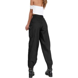 กางเกงสเวตเตอร์ขาสั้นผ้าโพลีเอสเตอร์/ ผ้าฝ้ายแบบหลายกระเป๋าเอวปานกลางทรงพอดีตัวปกติปักลายลำลองสีขาวสีดำ - Product Image 2