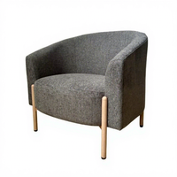 Fauteuil d'Angle Scandinave Moderne Gris en Tissu, Pieds en Bois Naturel, Fauteuil d'Appoint Style Milieu de Siècle pour Salon