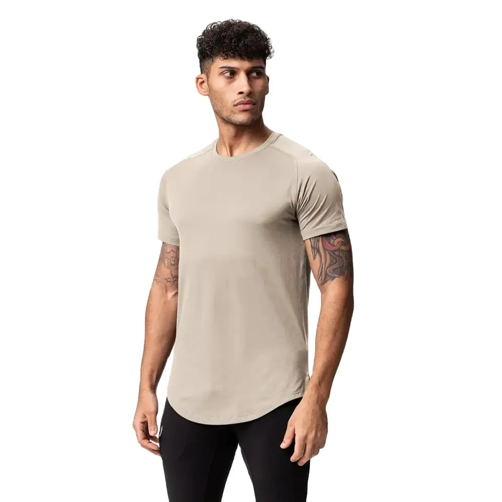 Men's Microfiber Anti Microbial T-Shirt Round Hem Long Line T Shirts Fitness Short Sleeve T shirt Men Slim Fit Gym