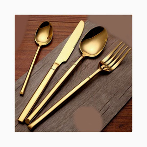 Juego de cubiertos chapados en plata de acero inoxidable con aspecto único de oro real Juego de cubiertos modernos anudados en el medio - Product Image 4