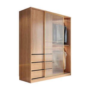 Armario Moderno Minimalista de Madera de Teca Maciza con Puertas Corredizas y Estantes de Almacenamiento para Dormitorio e Interiores de Villas - Product Image 3