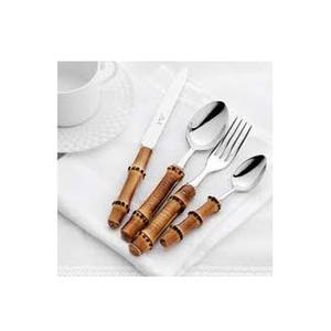 Decorative Silverware Wholesale Luxury Stainless Steel Dinnerware Long Wooden <b>Bamboo</b> Design Handle Cutlery Set - Product Image 1
