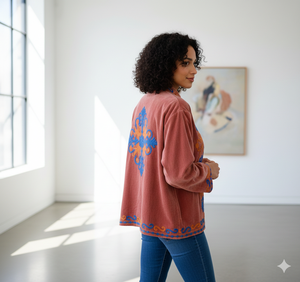 Chaqueta de Invierno Casual Reversible de Terciopelo Suzani Bordada, Ecológica, Talla Grande, con Forro de Algodón, Diseño Transpirable para Mujer - Product Image 3