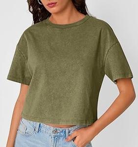 T-shirt à manches courtes pour femme, 100% coton, coupe classique, délavé à l'acide, avec trous en diamant, style streetwear, respirant, haute qualité - Product Image 3