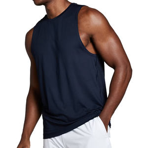 Camiseta sin mangas de gimnasio para hombre de Color sólido personalizada de secado rápido transpirable con cuello redondo acanalado de punto al por mayor de la mejor calidad - Product Image 1