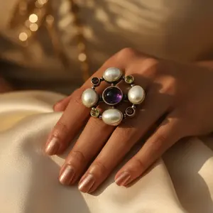 925 <b>Silver</b> Multi Gemstone Statement <b>Ring</b> for Women Fashion <b>Rings</b> Collection - Product Image 1