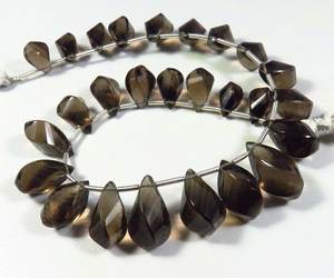 Quartz fumé naturel pierres précieuses lâches 8 pouces brin larme perles 10-17mm fantaisie briolette et perles de pierres précieuses torsadées - Product Image 6