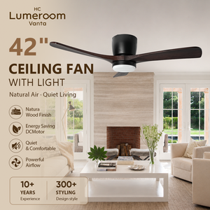 USA In Stock 42 Inch <b>Ceiling</b> Fan with <b>Light</b> Solid Wood Blades Low Profile Mount Quiet DC Motor <b>Remote</b> <b>Control</b> - Product Image 1