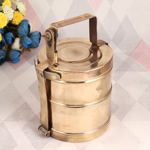 Marvelous Design <b>Round</b> Shape Brass & Copper Picnic Tiffin <b>Box</b> with Handle Wholesale Lunch Boxes - Product Image 1