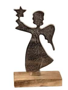 Recién llegado Ángel de madera con alas de aluminio y estrella plata acabado diseño creativo decoración de mesa de Navidad escultura venta - Product Image 4