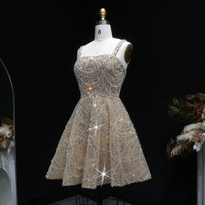 Jancember LSZ649N <span class=keywords><strong>Abito</strong></span> da Ballo <span class=keywords><strong>Corto</strong></span> Geometrico Champagne con Paillettes e Cristalli - Product Image 3