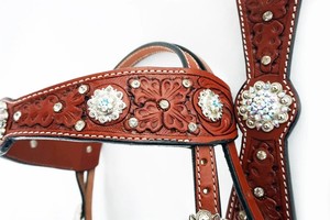 Plastron en cuir de cheval de qualité supérieure avec cristal de couleur marron et conchos dans une vente au meilleur prix - Product Image 3
