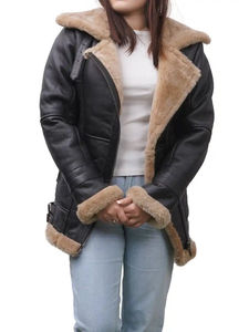 Chaquetas de piel de cuero genuino Chaquetas de cuero de piel de oveja originales de alta calidad Diseño personalizado Chaqueta de motocicleta de Invierno para mujer - Product Image 6