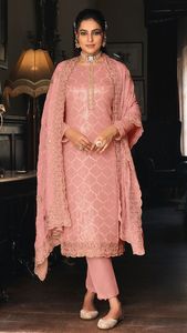Robe de travail à broderie en georgette de style moderne pour femmes Dernier créateur Indien Pakistanais Salwar Kameez Costume Fêtes de mariage - Product Image 4