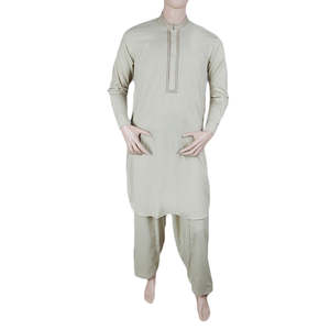 Shalwar Kameez Bordado para Hombre con Cuello de Banda - Verde Claro - Product Image 3