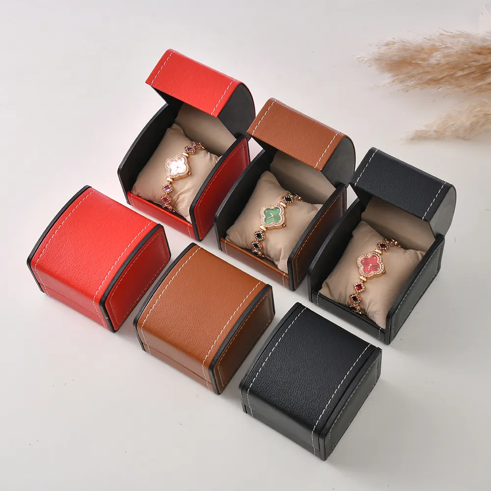 Caja de exhibición de joyería y reloj de cuero PU de alta gama al por mayor, ideal para pulseras, brazaletes y embalaje de regalo de reloj