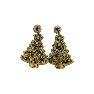 Pendientes Colgantes de Árbol de Navidad Dorados con Cuentas Hechos a Mano para Mujer, Joyería Festiva para las Fiestas, Pendientes Ligeros y Elegantes - Product Image 1