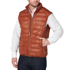Hot Sale Men's Gilet Leather Vest Coat Brown Quilted <b>Padded</b> Lambskin Breathable <b>Hip</b> Hop Casual Winter - Product Image 2