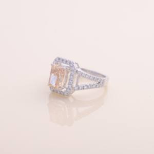 IGI Certified Radiant Cut Yellow Lab Grown Diamond Halo <b>Split</b> Shank Engagement-Wedding <b>Ring</b> Solid 925 Sterling Silver - Product Image 6