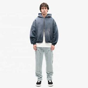 Custom Sunfaded Faded Zip up Sudadera con capucha con cremallera, Hombres Boxy Oversized Zip up Hoodie Streetwear Acid Wash Distressed Zip up Hoodie Hombres - Product Image 2