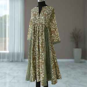 Women Pure Cotton Block <b>Print</b> Long <b>Dress</b> Stylish Flared Maxi <b>Dress</b> Handmade <b>Indian</b> Cotton <b>Dress</b> Comfortable Boho Summer Outfit - Product Image 4