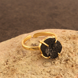 Anillo de turmalina natural y redonda para mujer, sortija de turmalina negra natural hecha a mano con piedra de nacimiento, enchapado en oro, ajuste llamativo - Product Image 3