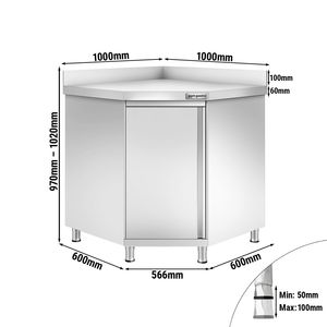 Armario Esquinero de Acero Inoxidable PREMIUM - 1000x1000mm - con Puertas Abatibles y Soporte Superior - Product Image 2