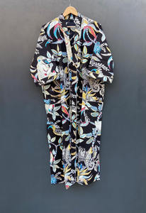 <b>Women's</b> 100% Cotton Indian Voile Style Kimono <b>Black</b> Monkey Print Bathrobe Beachwear for Summer for Spring - Product Image 3