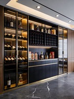 Meuble Bar Mural de Luxe Écologique avec Étagère à Vin en Verre, Éclairage LED et Hauteur Réglable – Mobilier de Bar Personnalisé pour la Maison