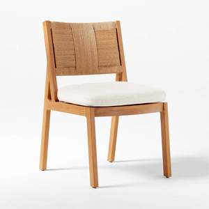 Cravanga Outdoor <b>Chair</b> with <b>Teak</b> and Rope Backrest Custom Color Cushion by Aqmafurniture Jepara Indonesia for Dining Hotel Use - Product Image 1