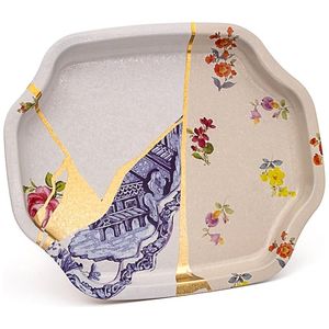 Kintsugi ถาดดอกไม้หลอดเลือดดำสีทองตกแต่งด้วยขอบหยักโค้ง160x190มม - Product Image 1