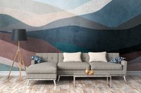 Mural de Pared de Vinilo No Tejido, Moderno y Abstracto, en Azul y Marrón, Hecho en Alemania, para Dormitorio, Sala de Estar, Gimnasio, Hospital, Centro Comercial - 3.71x2.80m, Alta Calidad