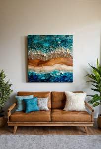 Calcomanía de Pared de Resina Epoxi de Lujo para Decoración, Tablero de Pared de Paisaje Moderno Hecho a Mano en Madera, Diseño Natural para Interiores de Habitaciones con LED - Product Image 2