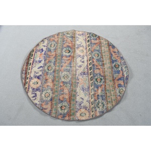 Alfombra Turca Vintage, Alfombra de 3,5x3,6 pies, Alfombra con Bordes Azules y Naranjas - Product Image 1