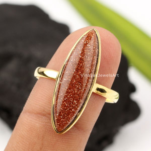 Anillo Fino para Mujer de Plata de Ley 925 con Baño de Oro de 18k, con Marquise Largo de 8x25mm de Piedra Dorada Marrón y Bisel Vermeil, de Venta Caliente - Product Image 4