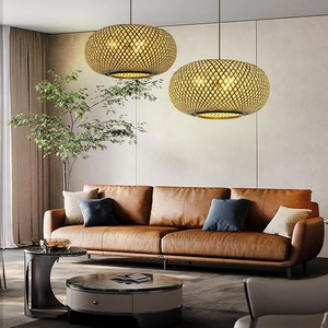 Luminaire suspendu en bambou français de ferme moderne abat-jour en rotin tissé pour salle à manger cuisine plafonnier éclairage moderne - Product Image 1